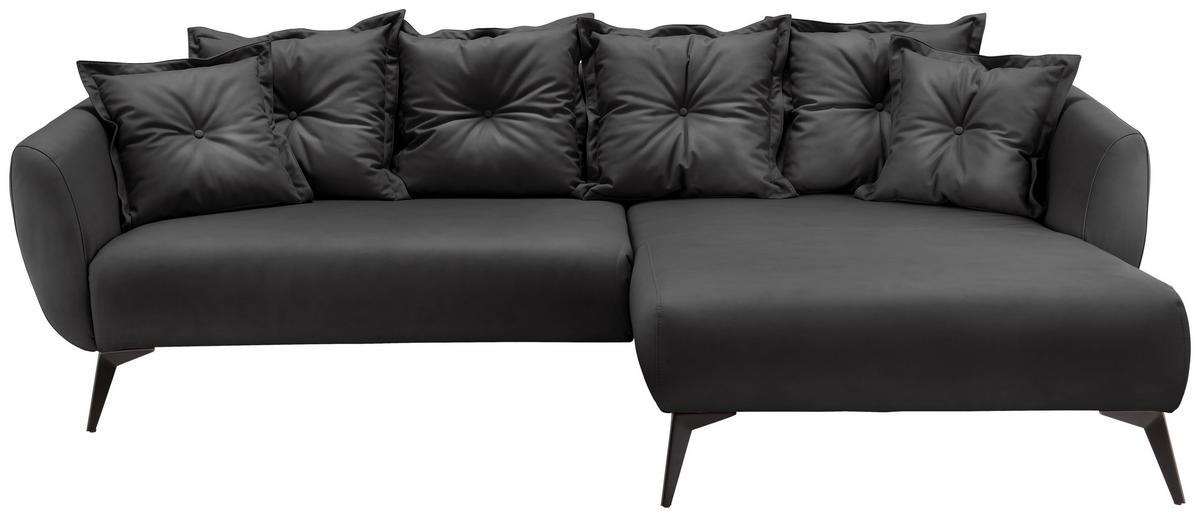 ECKSOFA Schwarz Lederlook  - Schwarz, MODERN, Textil/Metall (277/162cm) - Livetastic