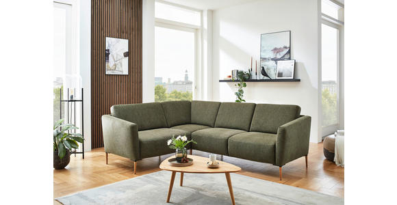 ECKSOFA Olivgrün Flachgewebe - Eichefarben/Olivgrün, Design, Holz/Textil (189/236cm) - Valnatura