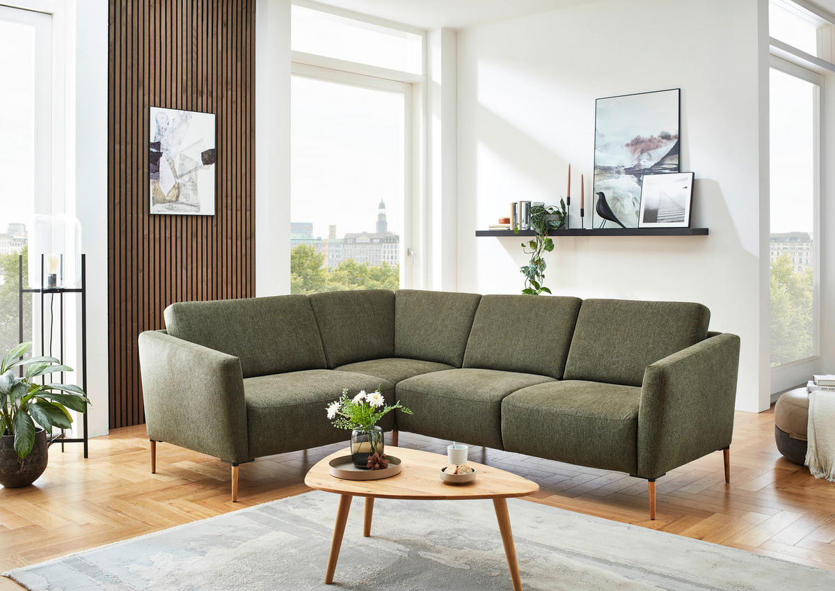 ECKSOFA in Flachgewebe Olivgrün  189/236 cm  - Eichefarben/Olivgrün, Design, Holz/Textil (189/236cm) - Valnatura
