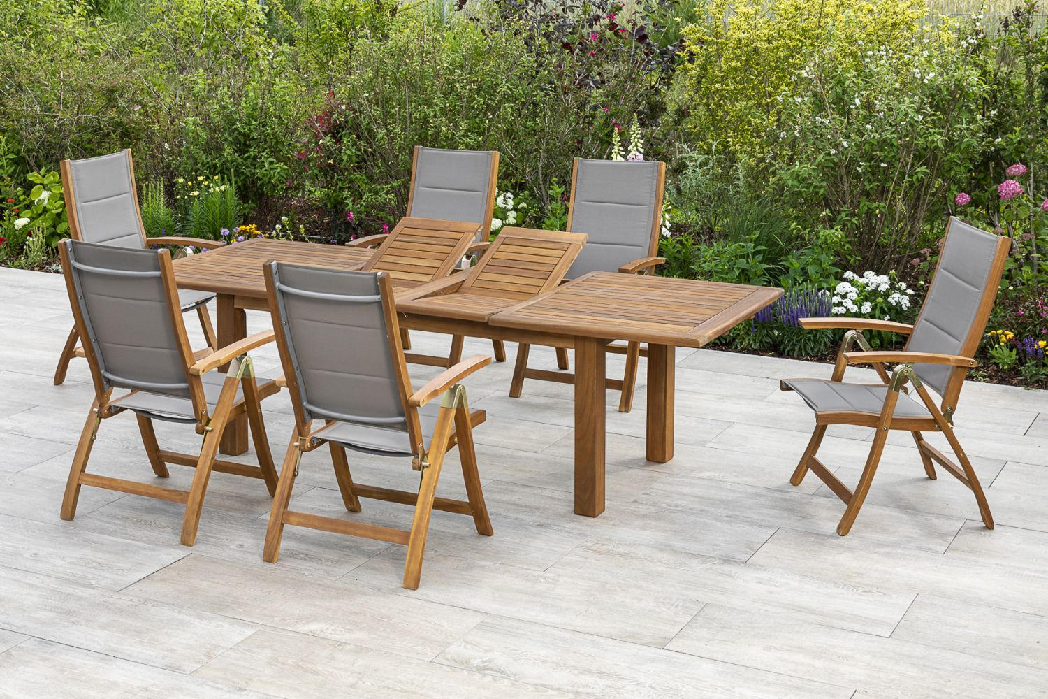 GARTENTISCHGRUPPE Flachgewebe Akazie Hartholz  - Grau/Akaziefarben, Basics, Holz/Textil - Gardenson