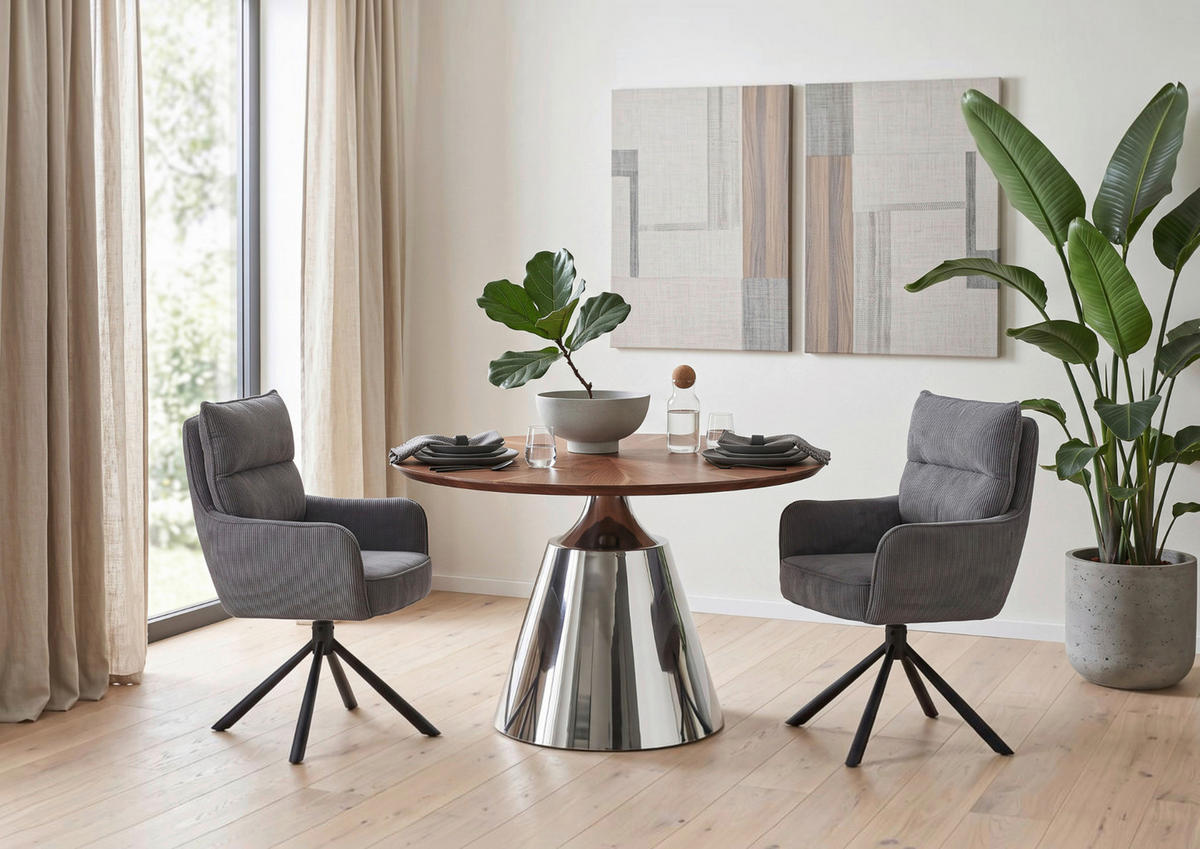 ESSTISCH 120/120/75 cm teilmassiv  Holz, Metall Variantenauswahl rund Walnussfarben  - Edelstahlfarben/Walnussfarben, Design, Holz/Metall (120/120/75cm) - Novel