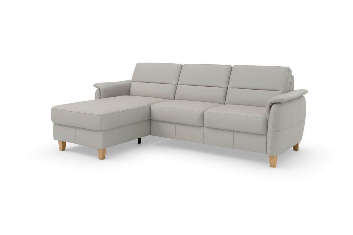 ROHOVÁ SEDAČKA, koža, svetlosivá - farba duba/svetlosivá, Basics, koža/drevo (163/244cm) - Sit & More