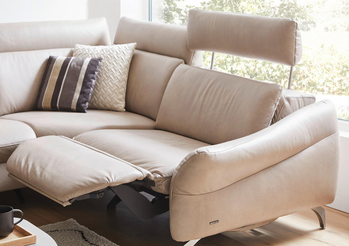 ECKSOFA in Echtleder Creme  242/294 cm  - Edelstahlfarben/Creme, Design, Leder/Metall (242/294cm) - Himolla Komfortklass