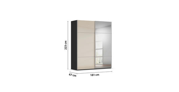 SCHWEBETÜRENSCHRANK in Schwarz, Champagner - Champagner/Alufarben, KONVENTIONELL, Glas/Holzwerkstoff (181/223/68cm) - Novel