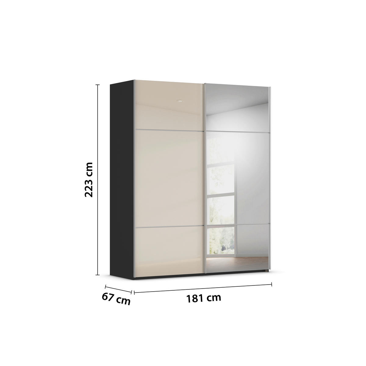 SCHWEBETÜRENSCHRANK  in Schwarz, Champagner  - Champagner/Alufarben, KONVENTIONELL, Glas/Holzwerkstoff (181/223/68cm) - Novel