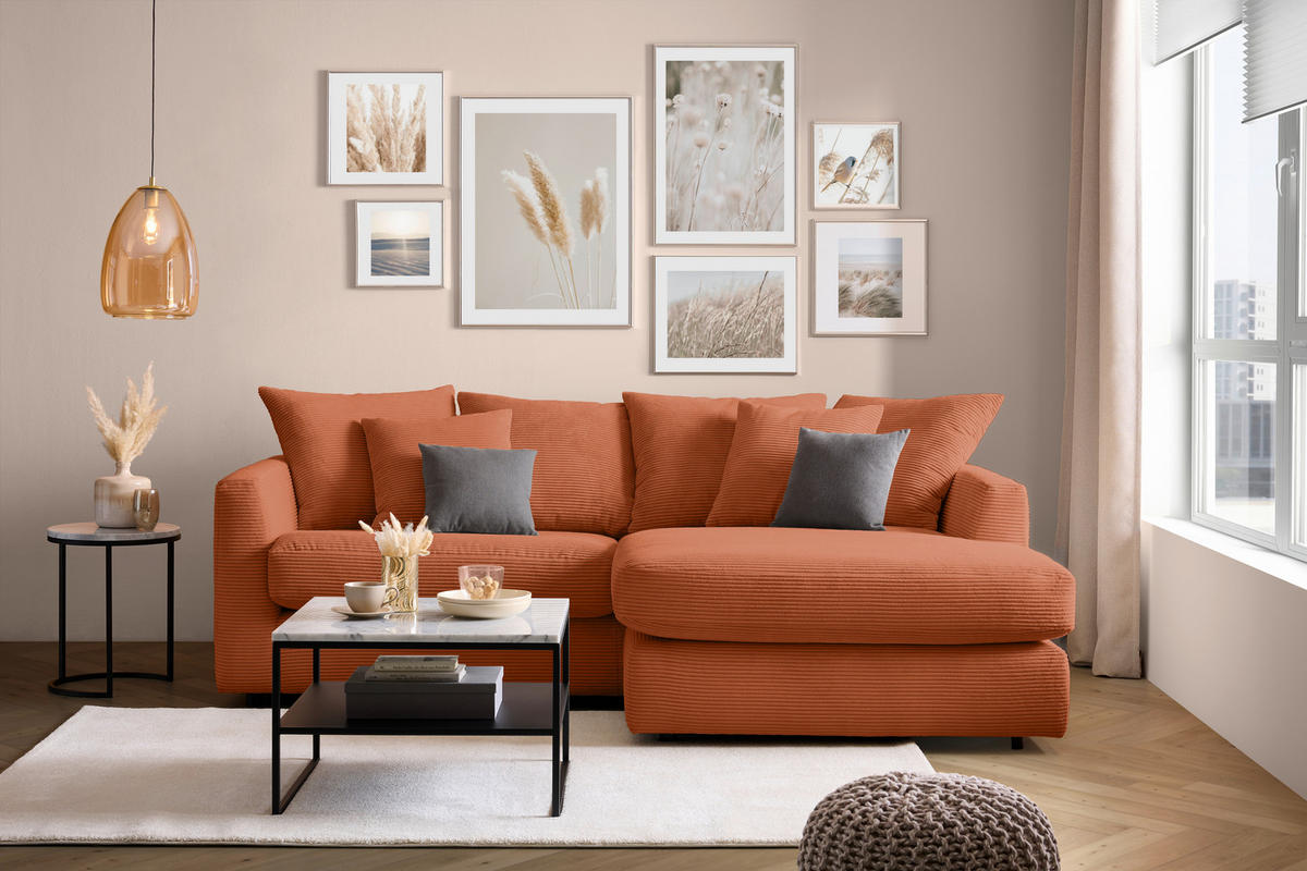 ECKSOFA in Cord Rostfarben  - Rostfarben/Schwarz, Design, Kunststoff/Textil (235/175cm) - home24