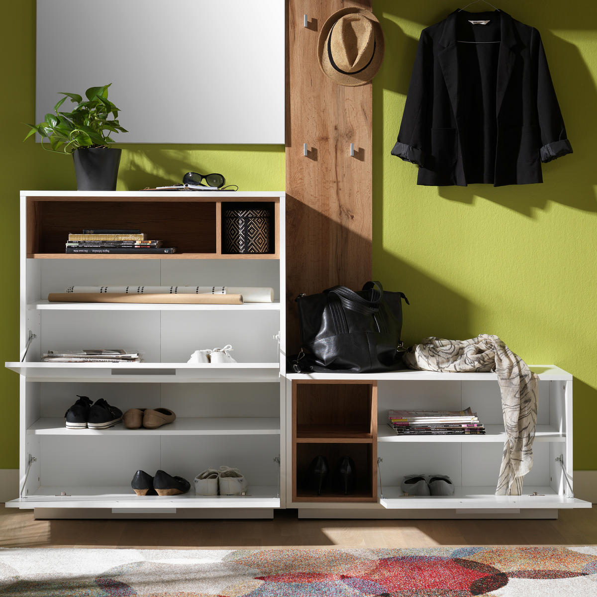 HALLMÖBEL  i 177/196/32 cm  - vit/ekfärgad, Design, trämaterial/glas (177/196/32cm) - Carryhome