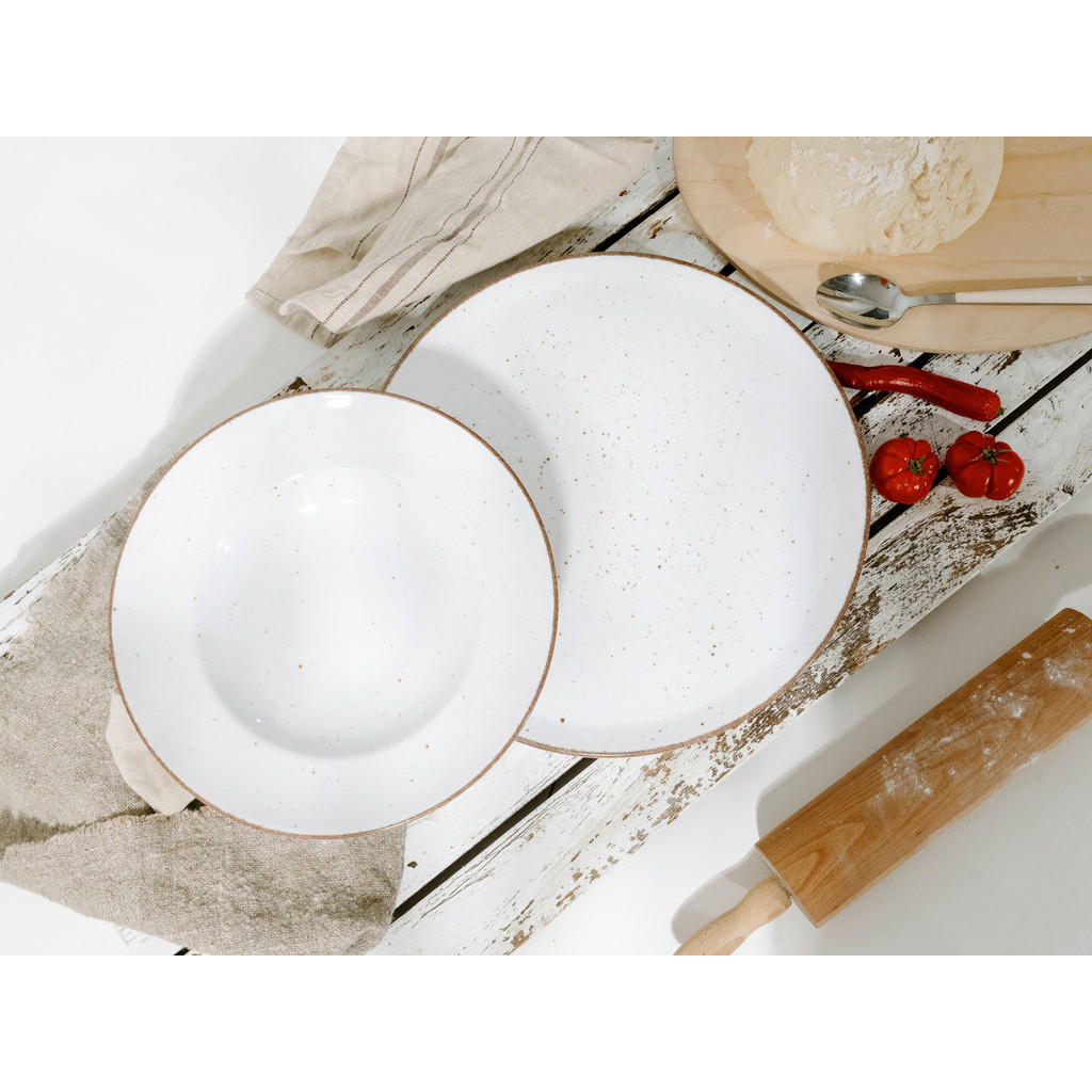 Thumbnail - Creatable Pizzateller Vintage Nature Weiss, Creme, Keramik, 4-teilig, rund, stapelbar, Essen & Trinken, Geschirr, Teller...