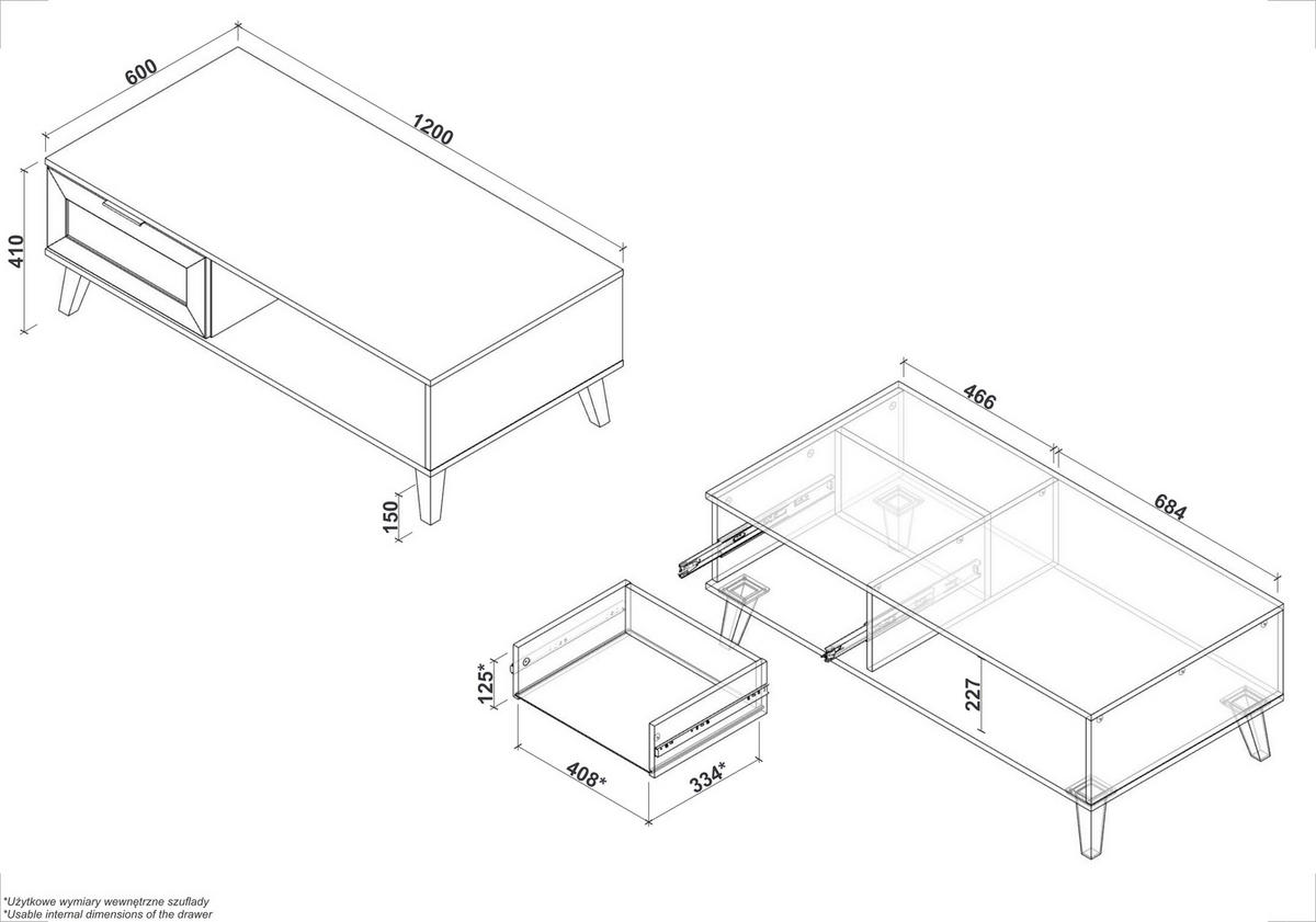 COUCHTISCH 120/60/41 cm rechteckig Eiche Artisan, Naturfarben  - Platinfarben/Goldfarben, MODERN, Holzwerkstoff/Kunststoff (120/60/41cm) - Milino