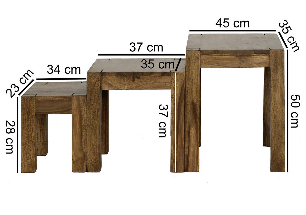 ASZTAL SZETT fa 37/35/37 cm   - sheesham, Design, fa (37/35/37cm) - MID.YOU