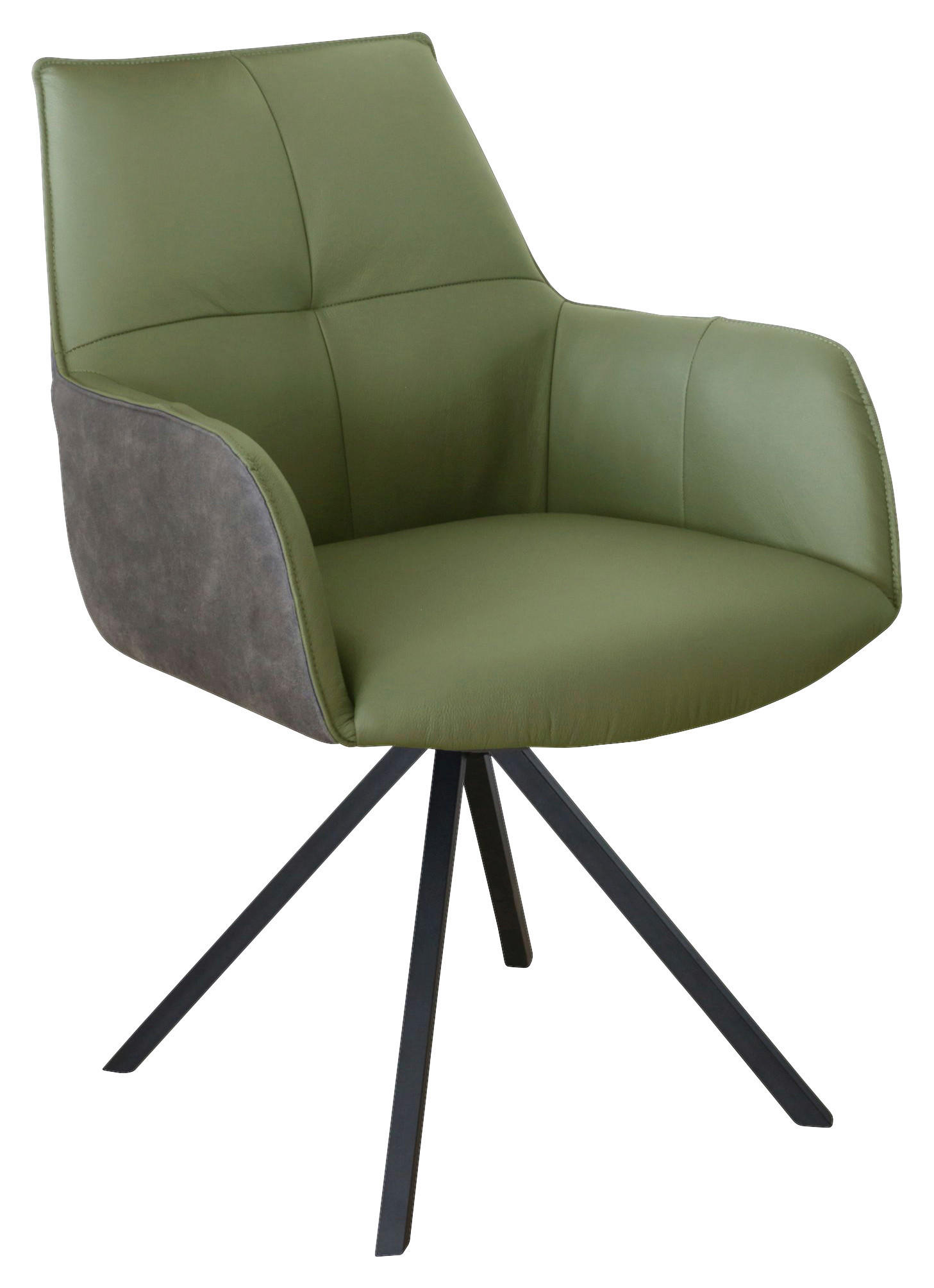 ARMLEHNSTUHL drehbar  in Eisen Echtleder pigmentiert  - Schwarz/Grün, Design, Leder/Textil (59,5/87,5/69cm) - Novel