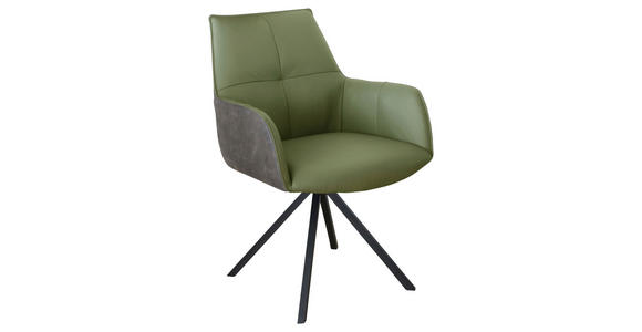 ARMLEHNSTUHL in Eisen Echtleder pigmentiert - Schwarz/Grün, Design, Leder/Textil (59,5/87,5/69cm) - Novel