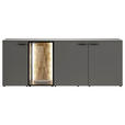 SIDEBOARD Eiche massiv Grau, Eichefarben Einlegeböden  - Schieferfarben/Eichefarben, Design, Glas/Holz (210/80/42cm) - Moderano