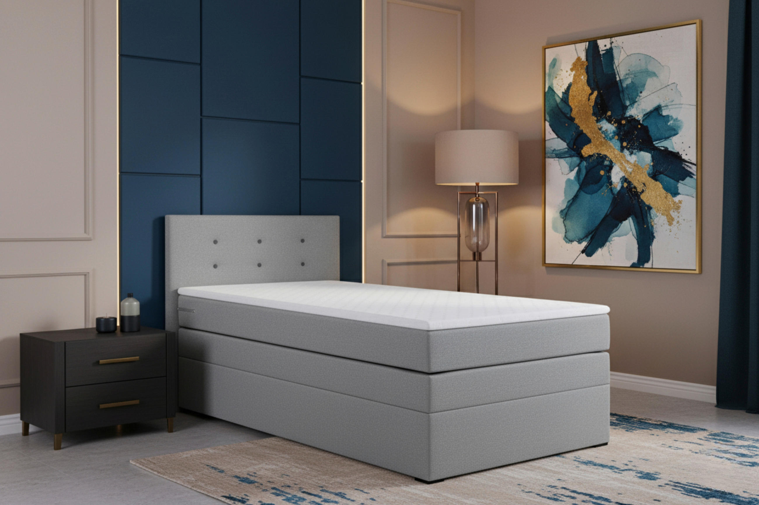 MID.YOU POSTEL BOXSPRING, 90/200 cm, šedá