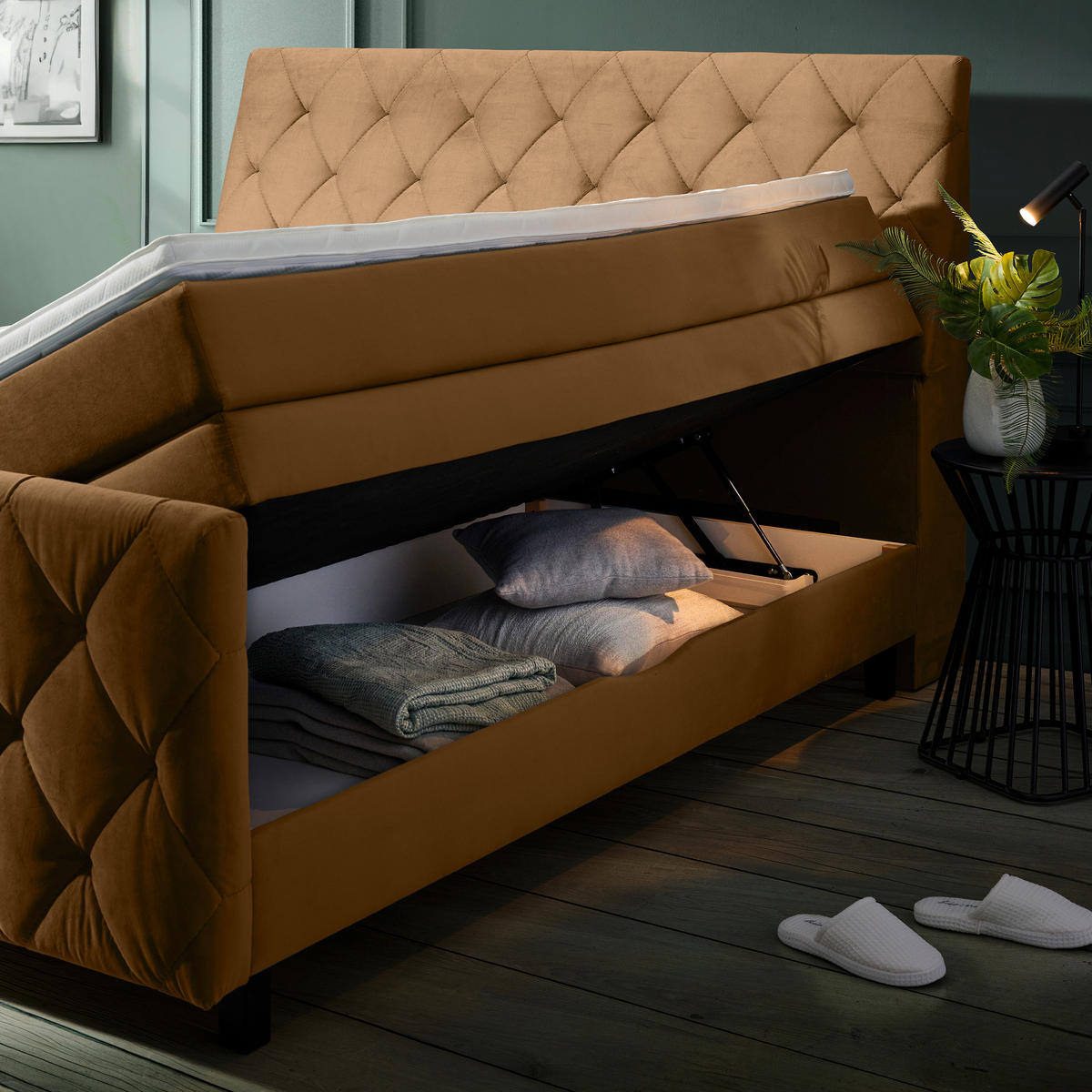BOXSPRINGBETT 160/200 cm  in Beige  - Beige/Schwarz, KONVENTIONELL, Holz/Textil (160/200cm) - Ti'me
