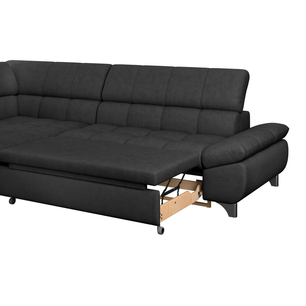 ECKSOFA Schwarz Chenille  - Chromfarben/Schwarz, KONVENTIONELL, Textil/Metall (234/312cm) - Livetastic