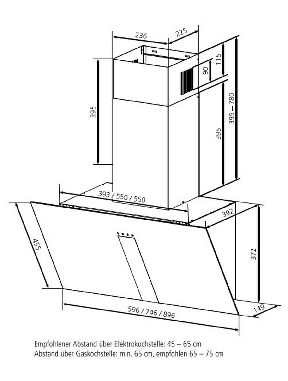 DUNSTABZUGSHAUBE UNA75S1  - Schwarz, Basics, Glas/Metall (74,6/76,7-115,2/39,2cm) - Oranier