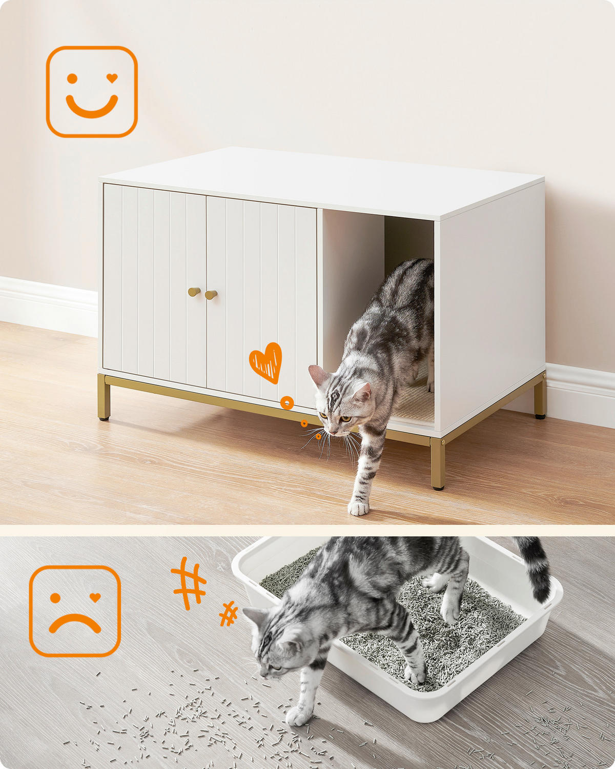KATZENTOILETTE - Goldfarben/Weiß, Trend, Holzwerkstoff/Metall (80/55/50cm) - Boxxx