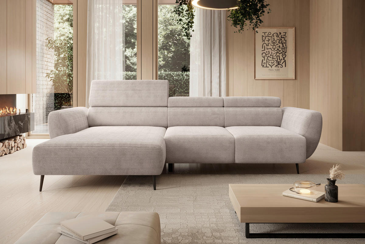 ECKSOFA in Cord Naturfarben  - Schwarz/Naturfarben, Konventionell, Textil/Metall (174/277cm) - Carryhome