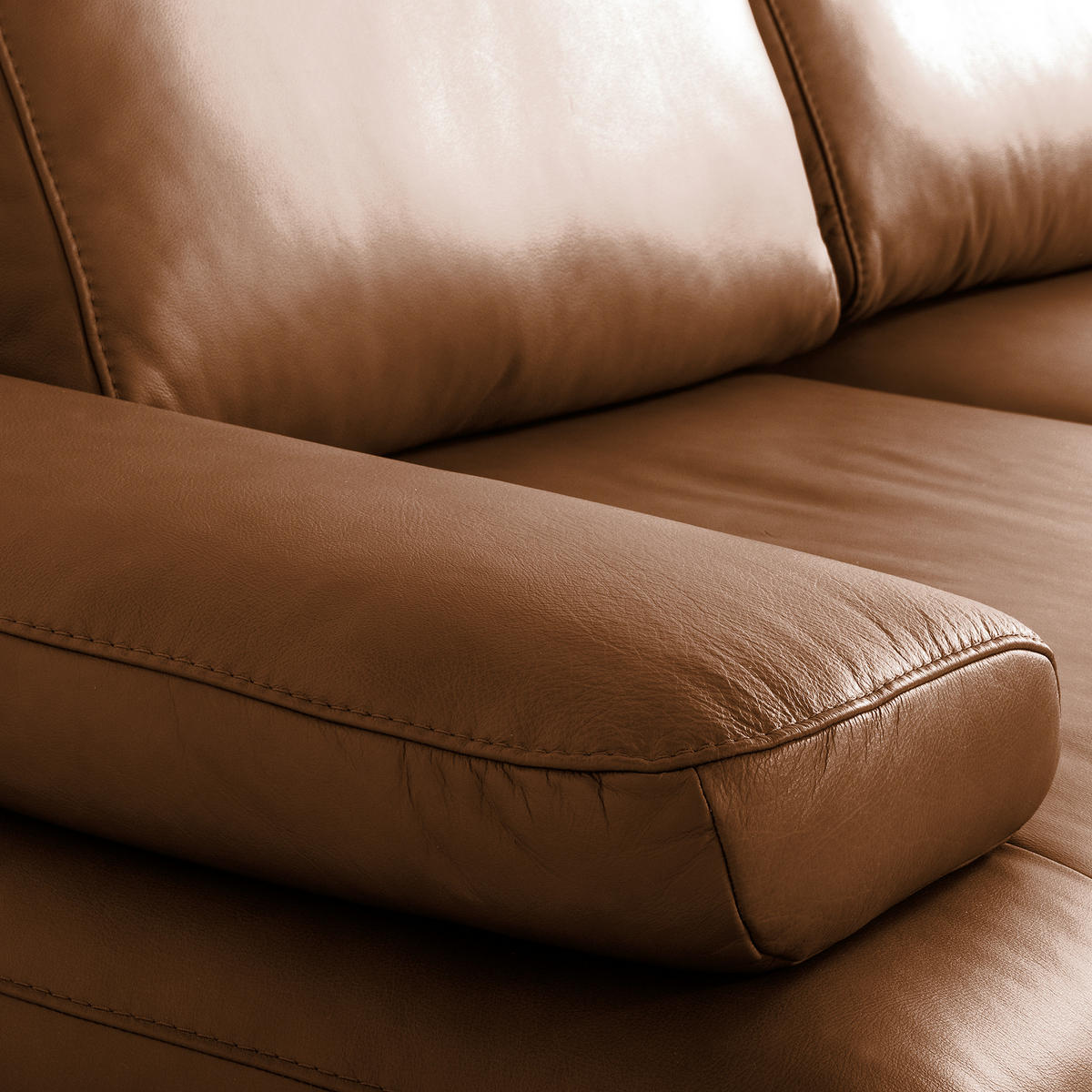 ECKSOFA Cognac Echtleder  - Cognac/Schwarz, Design, Leder/Metall (306/237cm) - Livetastic