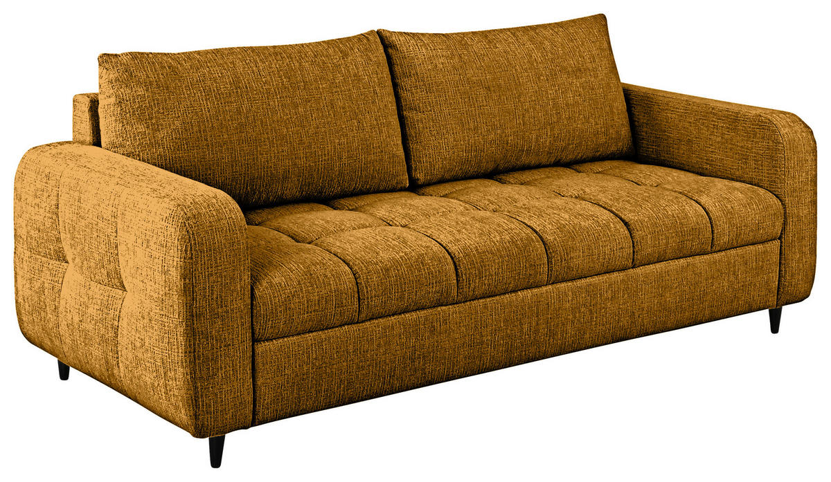 2,5-SITZER Flachgewebe Senfgelb  - Senfgelb/Schwarz, Design, Holz/Textil (209/88/101cm) - Lomoco