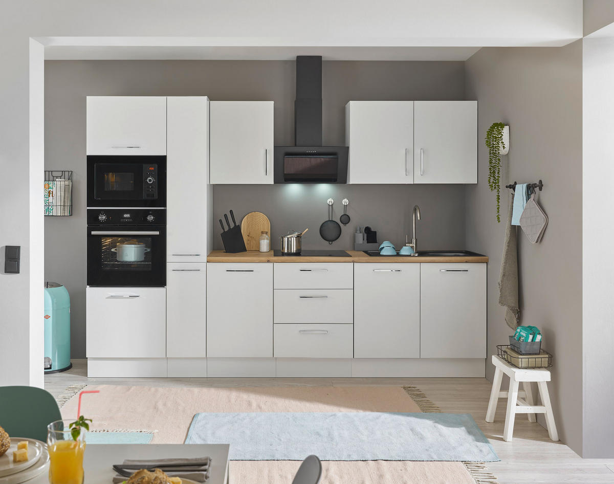 KÜCHENBLOCK 300 cm   in Weiß, Eiche Artisan  - Chromfarben/Weiß, Basics, Holzwerkstoff/Metall (300cm) - MID.YOU