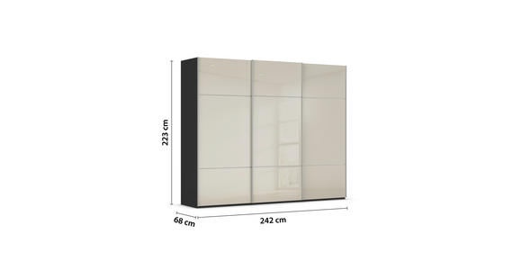 SCHWEBETÜRENSCHRANK in Schwarz, Champagner - Champagner/Alufarben, KONVENTIONELL, Glas/Holzwerkstoff (242/223/68cm) - Novel