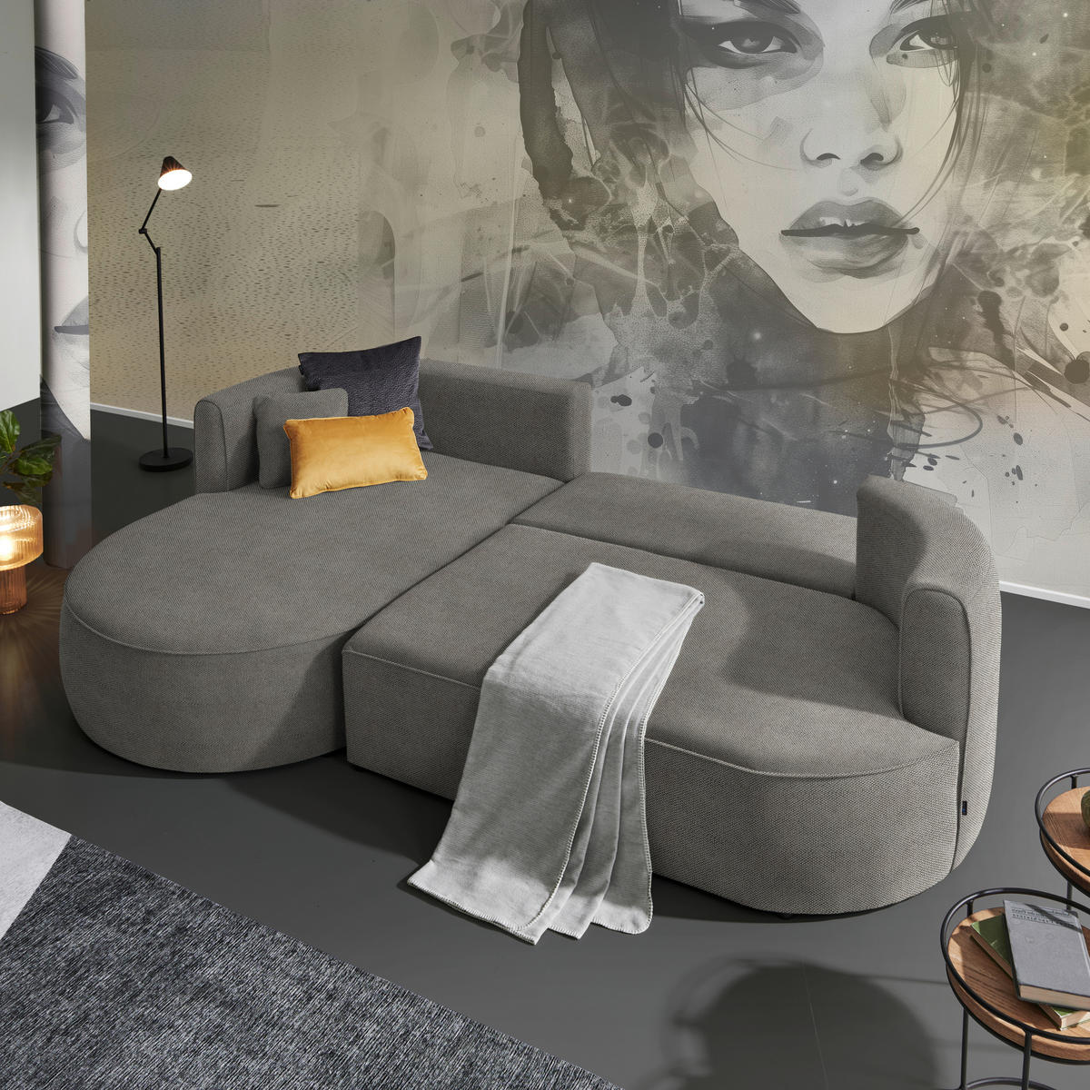 ECKSOFA in Webstoff Greige  - Greige/Schwarz, Modern, Kunststoff/Textil (284/183cm) - Welnova