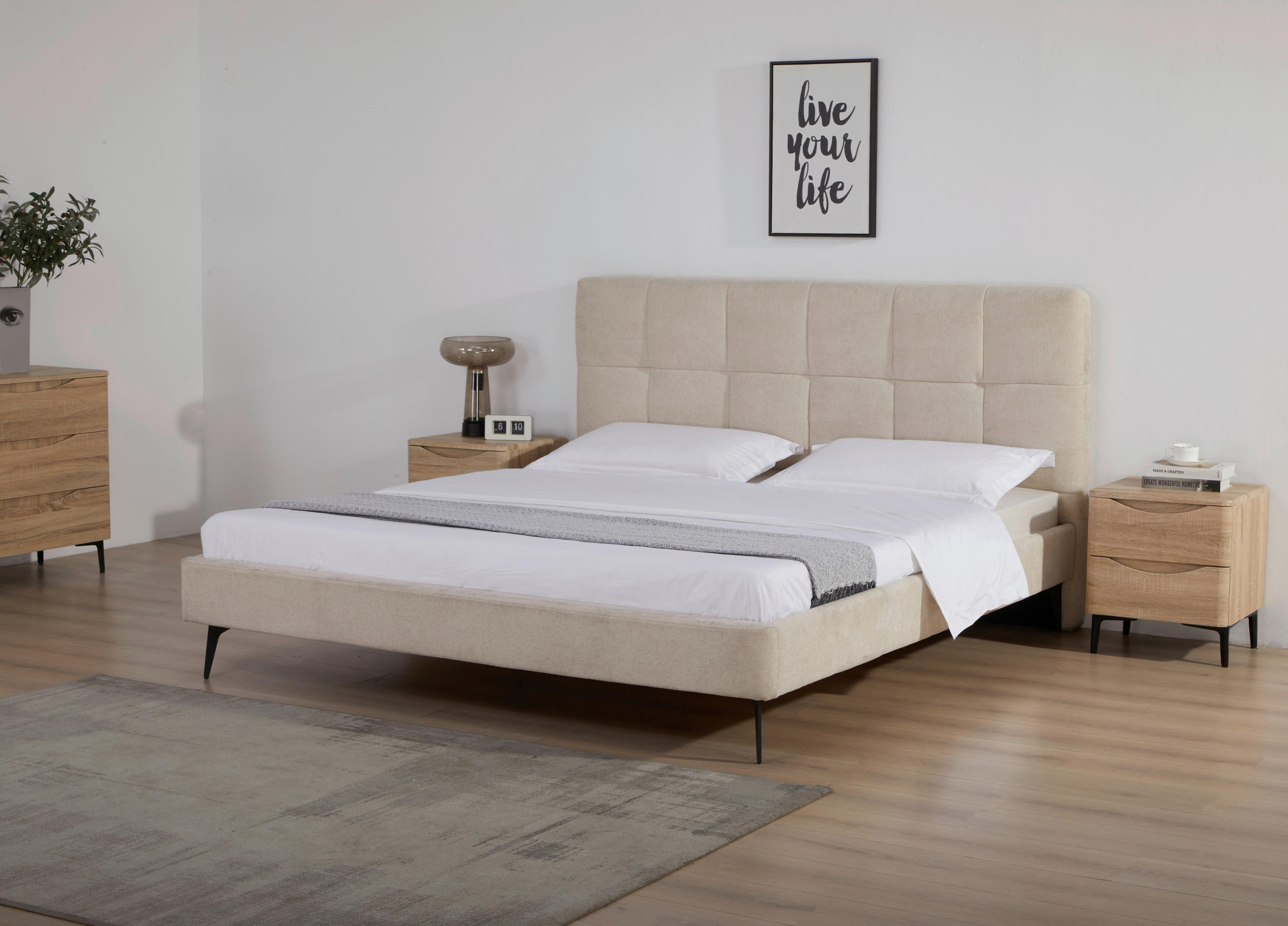 POLSTERBETT 180/200 cm, {[inkl. ],item.attr('349-543'),[, ]} - Beige/Schwarz, Design, Holz/Textil (180/200cm) - Boxxx