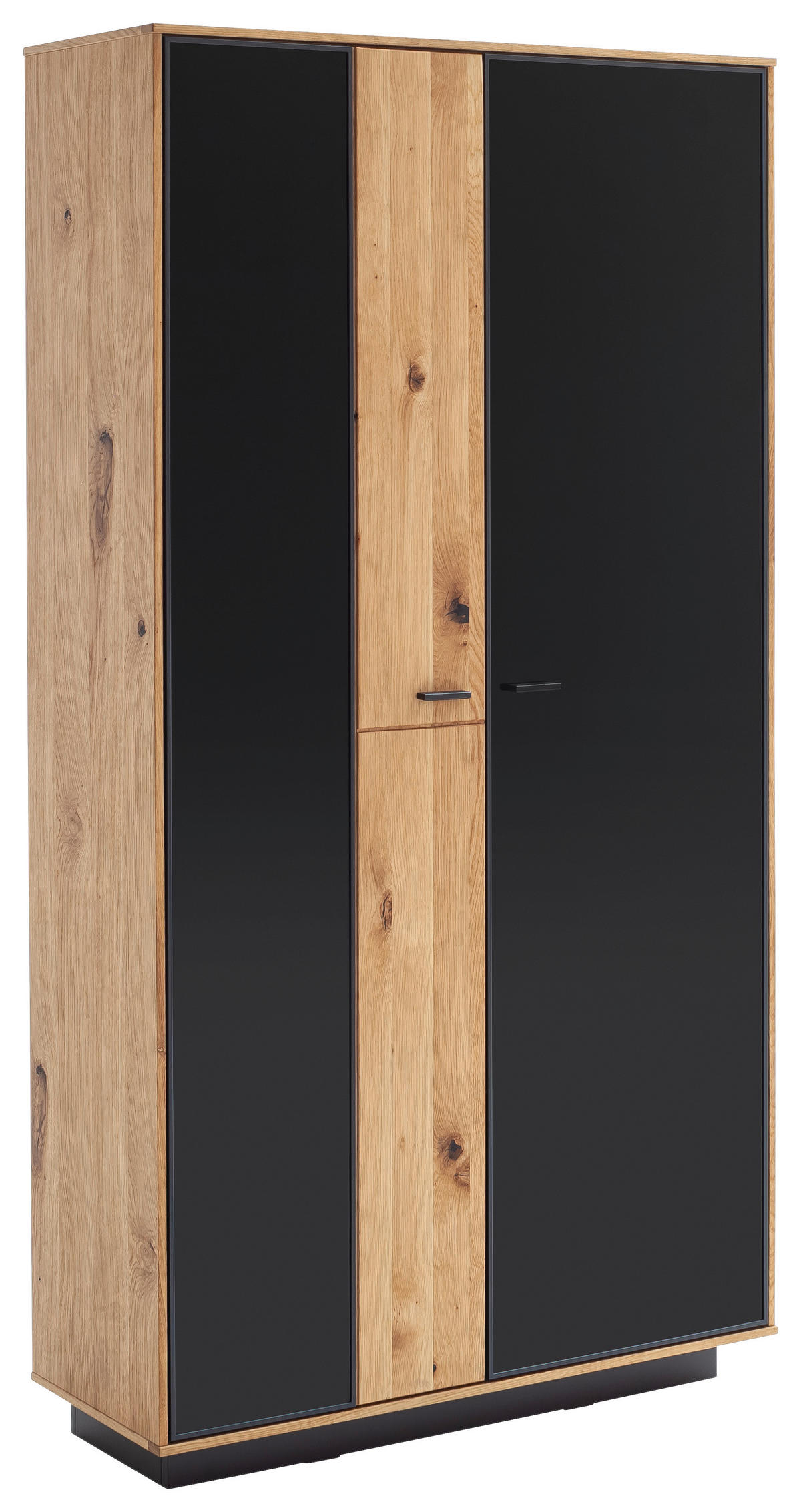 VITRINE  in furniert, massiv Balkeneiche Anthrazit, Eichefarben  - Eichefarben/Anthrazit, Natur, Glas/Holz (100/190/37cm) - Linea Natura