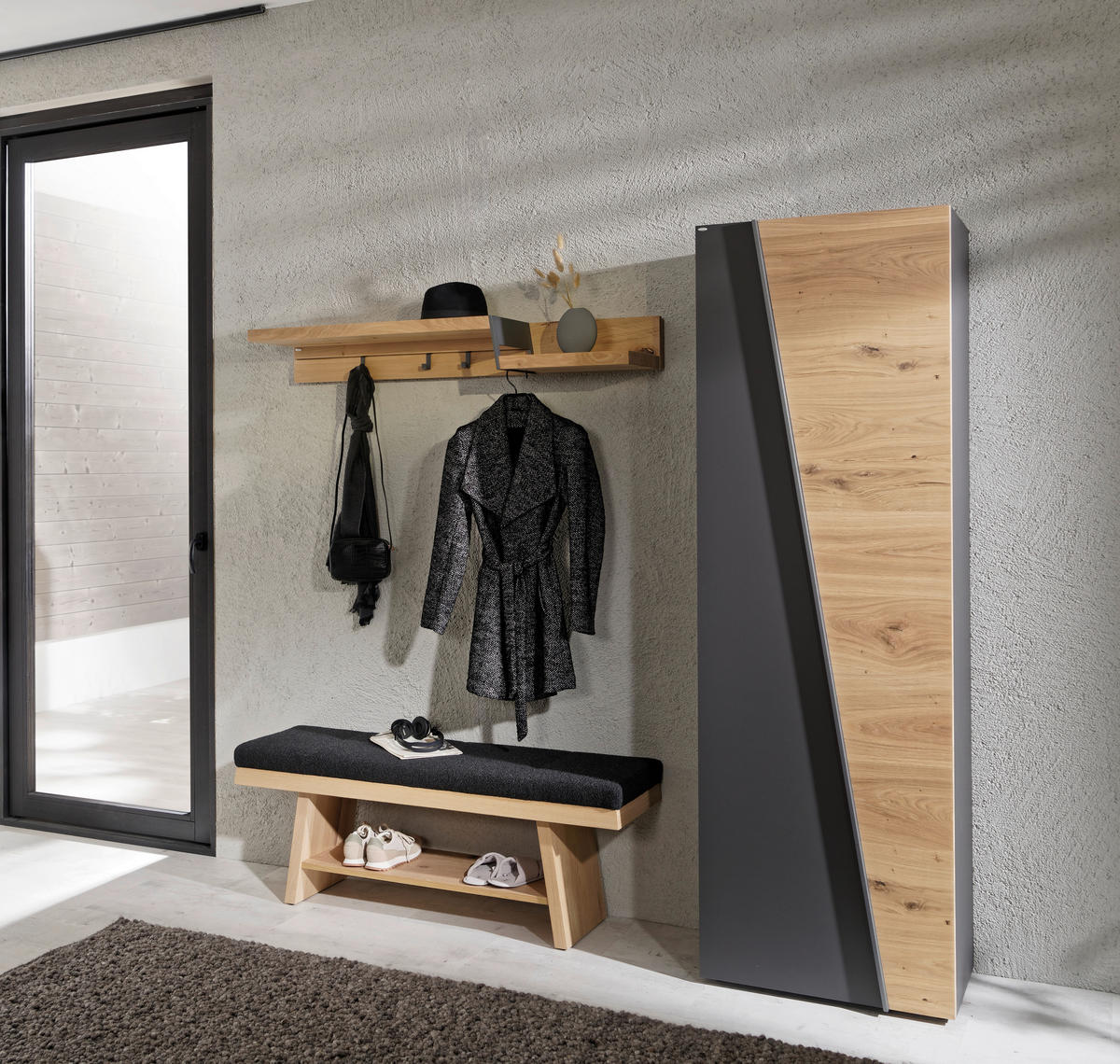 GARDEROBENSCHRANK  in 63,8/202/42,3 cm  - Wildeiche/Graphitfarben, Natur, Holz/Holzwerkstoff (63,8/202/42,3cm) - Voglauer
