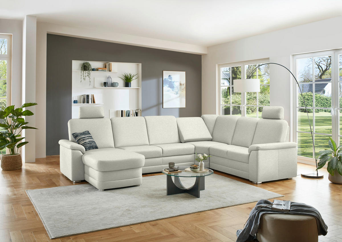 WOHNLANDSCHAFT  in Chenille Creme  - Creme/Alufarben, KONVENTIONELL, Holz/Textil (160/329/235cm) - Beldomo Comfort