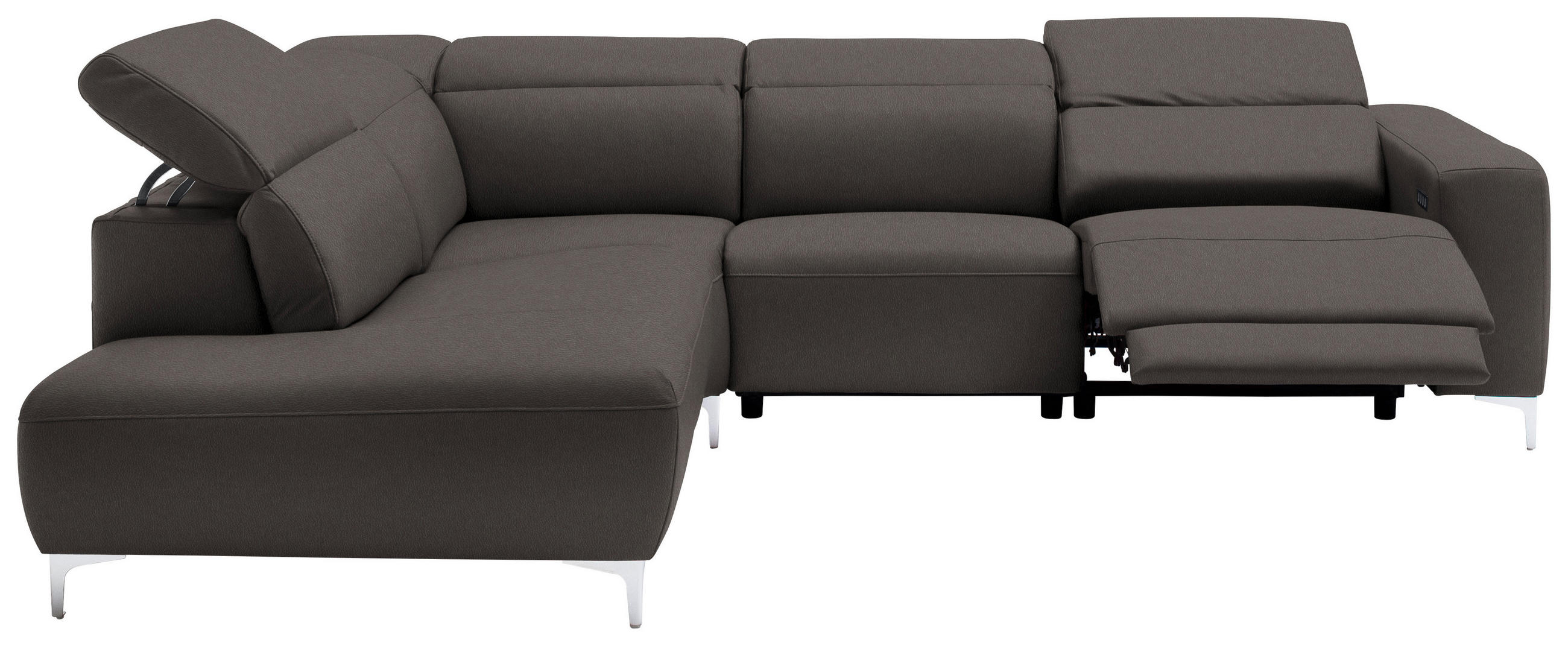 ECKSOFA in Echtleder Grau  223/290 cm  - Chromfarben/Grau, Design, Leder/Metall (223/290cm) - Pure Home Lifestyle