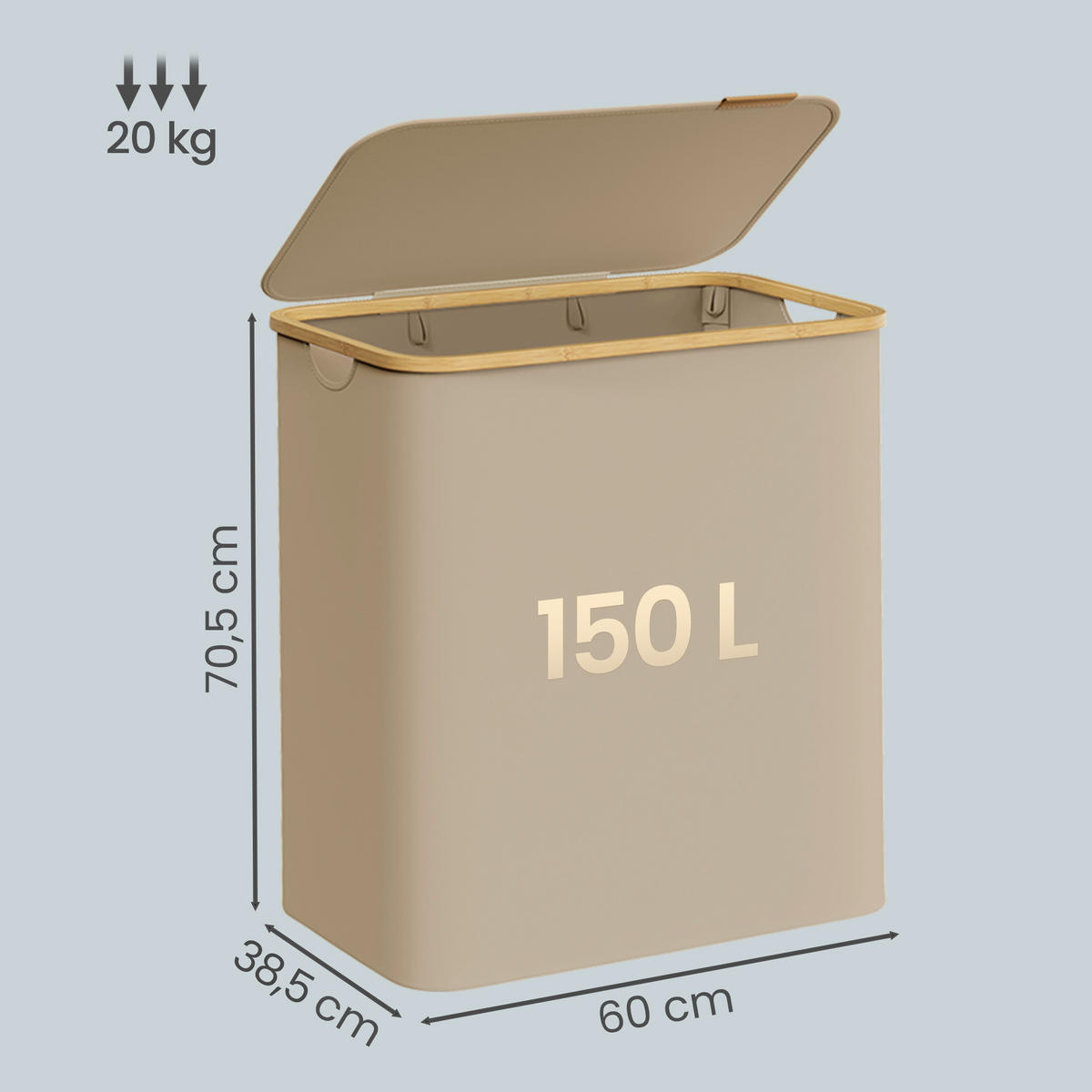 WÄSCHEKORB - Taupe, Trend, Textil/Metall (60/70,5/38,5cm) - Boxxx