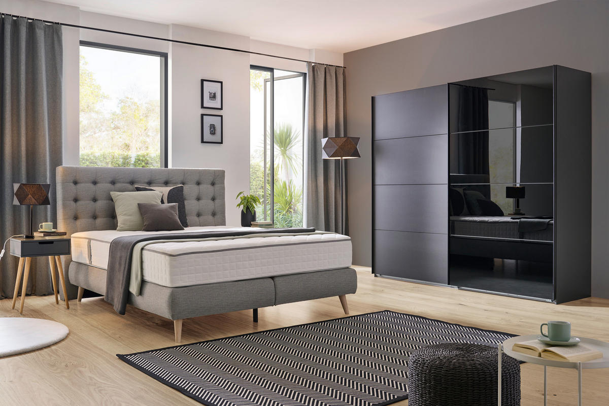 BOXSPRINGBETT 160/200 cm  in Hellgrau  - Hellgrau, Design, Holz/Textil (160/200cm) - Carryhome