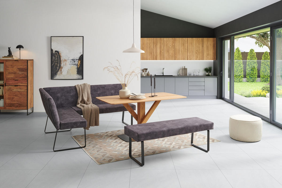 ECKBANK 155/197 cm Samt Dunkelgrau   - Dunkelgrau/Schwarz, LIFESTYLE, Textil/Metall (155/197cm) - MID.YOU