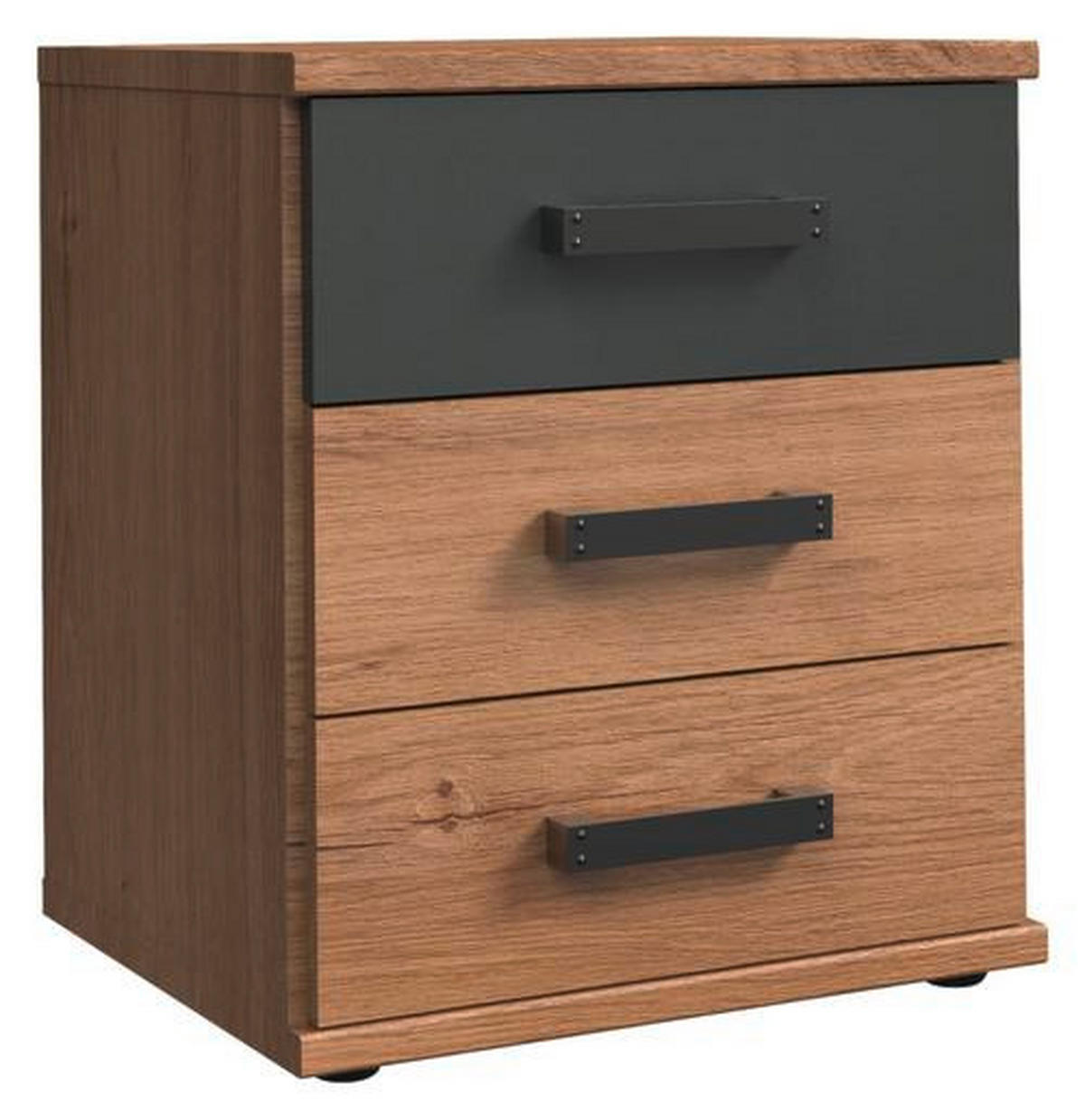 SÄNGBORD i ek planka  - grafitfärgad/ek planka, Trend, trämaterial/plast (46/55/40cm) - Carryhome