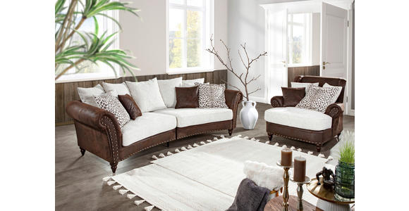 MEGASOFA  in Lederlook, Mikrofaser Braun, Beige  - Beige/Dunkelbraun, ROMANTIK / LANDHAUS, Holz/Textil (273cm) - Landscape