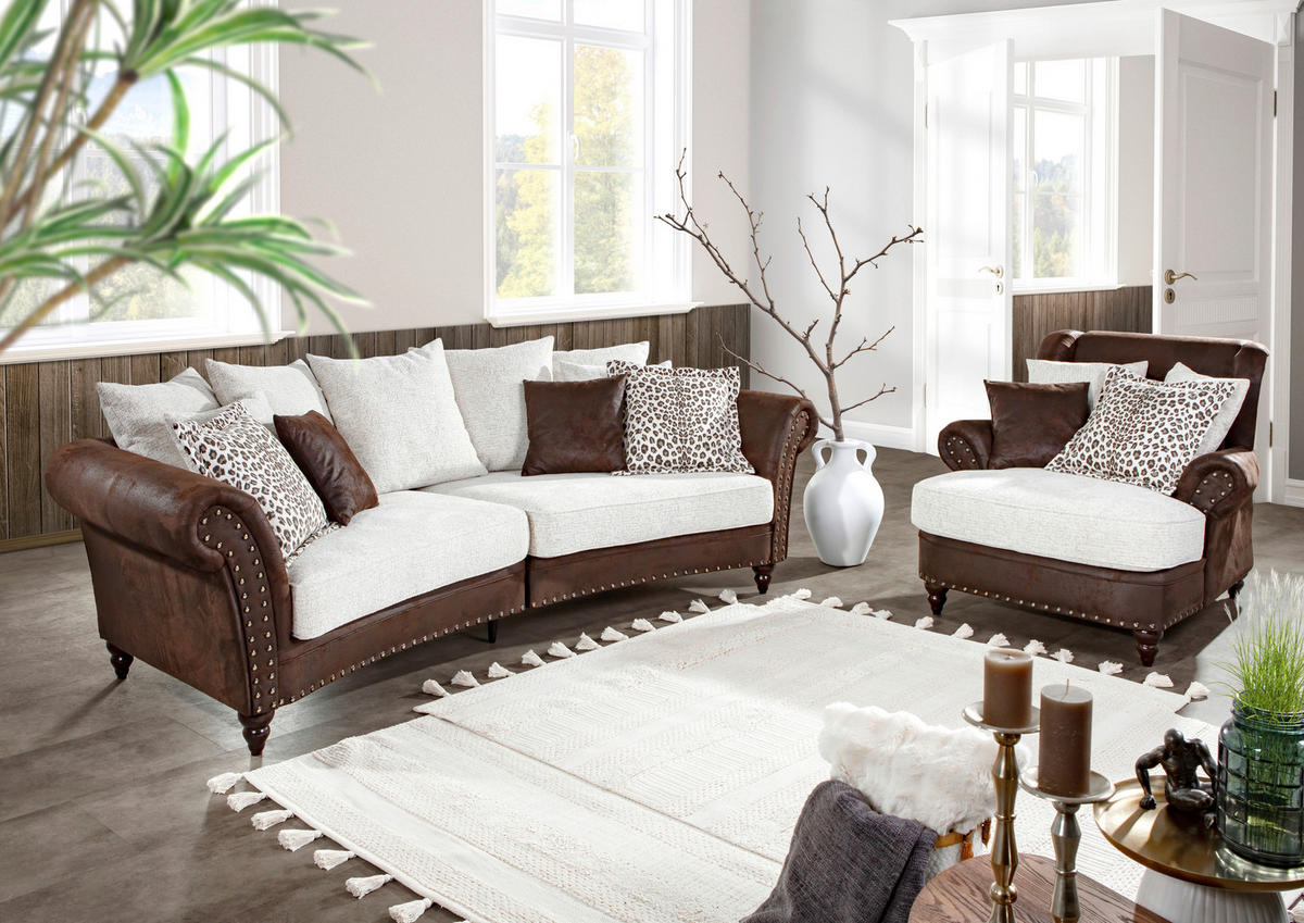 MEGA POHOVKA, textil, hnedá, béžová - hnedá/tmavohnedá, Romantik / Landhaus, drevo/textil (273cm) - Landscape