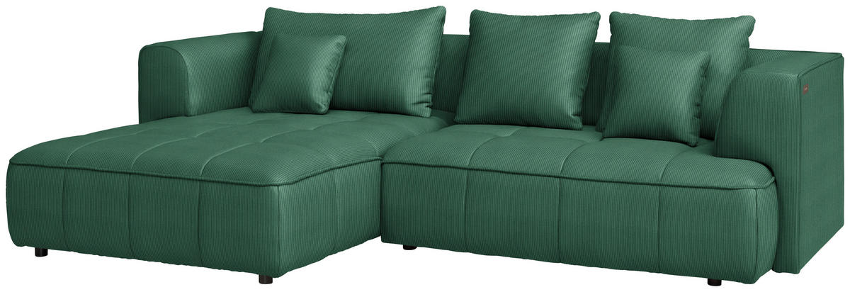 ECKSOFA Feincord Dunkelgrün  - Dunkelgrün/Schwarz, Design, Kunststoff/Textil (188/288cm) - Welnova