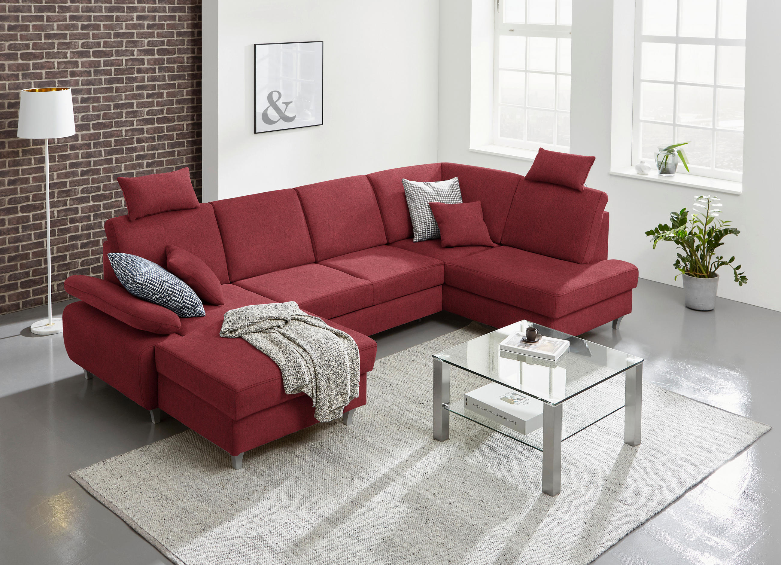 WOHNLANDSCHAFT in Struktur Rot  - Silberfarben/Rot, Konventionell, Holz/Textil (167/322/186cm) - Cantus