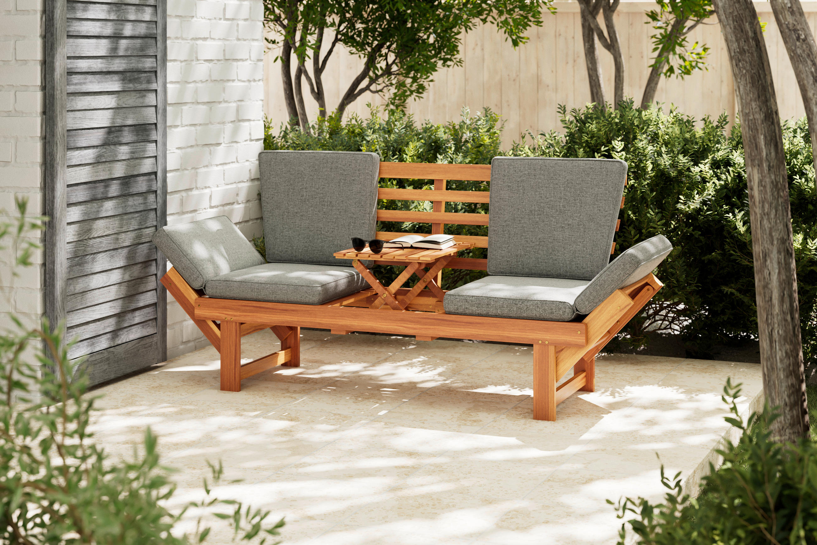 GARTENBANK 206/83/63 cm Akazie   - Akaziefarben/Grau, MODERN, Holz/Textil (206/83/63cm) - Ambia Garden