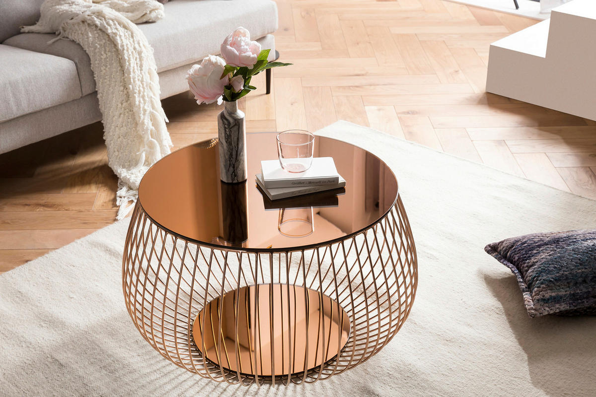 COUCHTISCH in Metall, Glas 72/72/42 cm  - Roségold, Design, Glas/Metall (72/72/42cm) - Livetastic