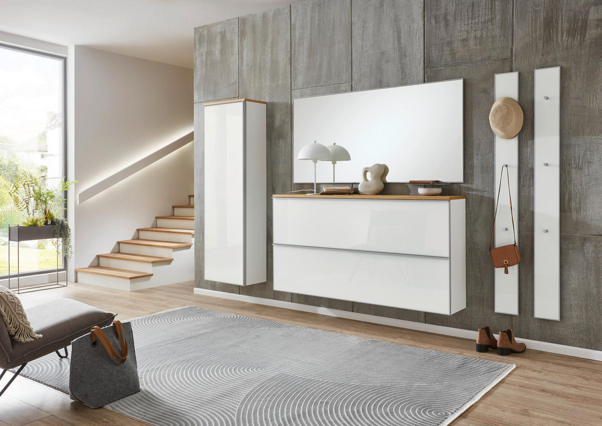 GARDEROBE 6-teilig  in 285/195/31 cm  - Weiss, Design, Glas/Holz (285/195/31cm)