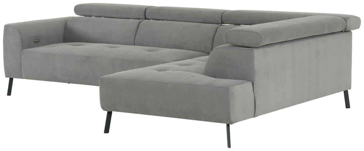ECKSOFA in Feincord Hellgrau  - Hellgrau/Schwarz, Design, Textil/Metall (280/205cm) - MID.YOU
