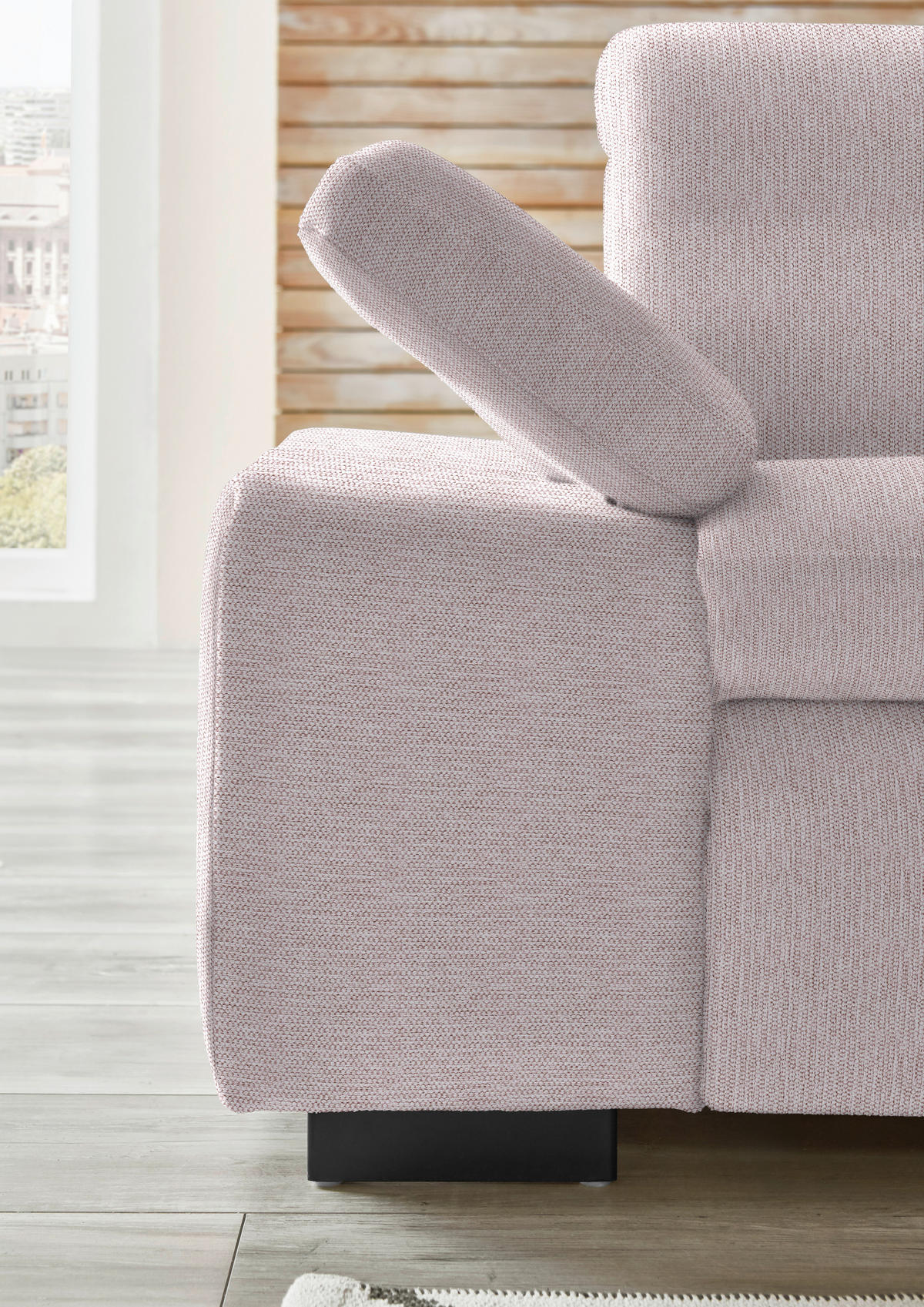 ECKSOFA in Flachgewebe Hellrosa  - Hellrosa/Schwarz, Design, Textil/Metall (297/174cm) - Beldomo Style