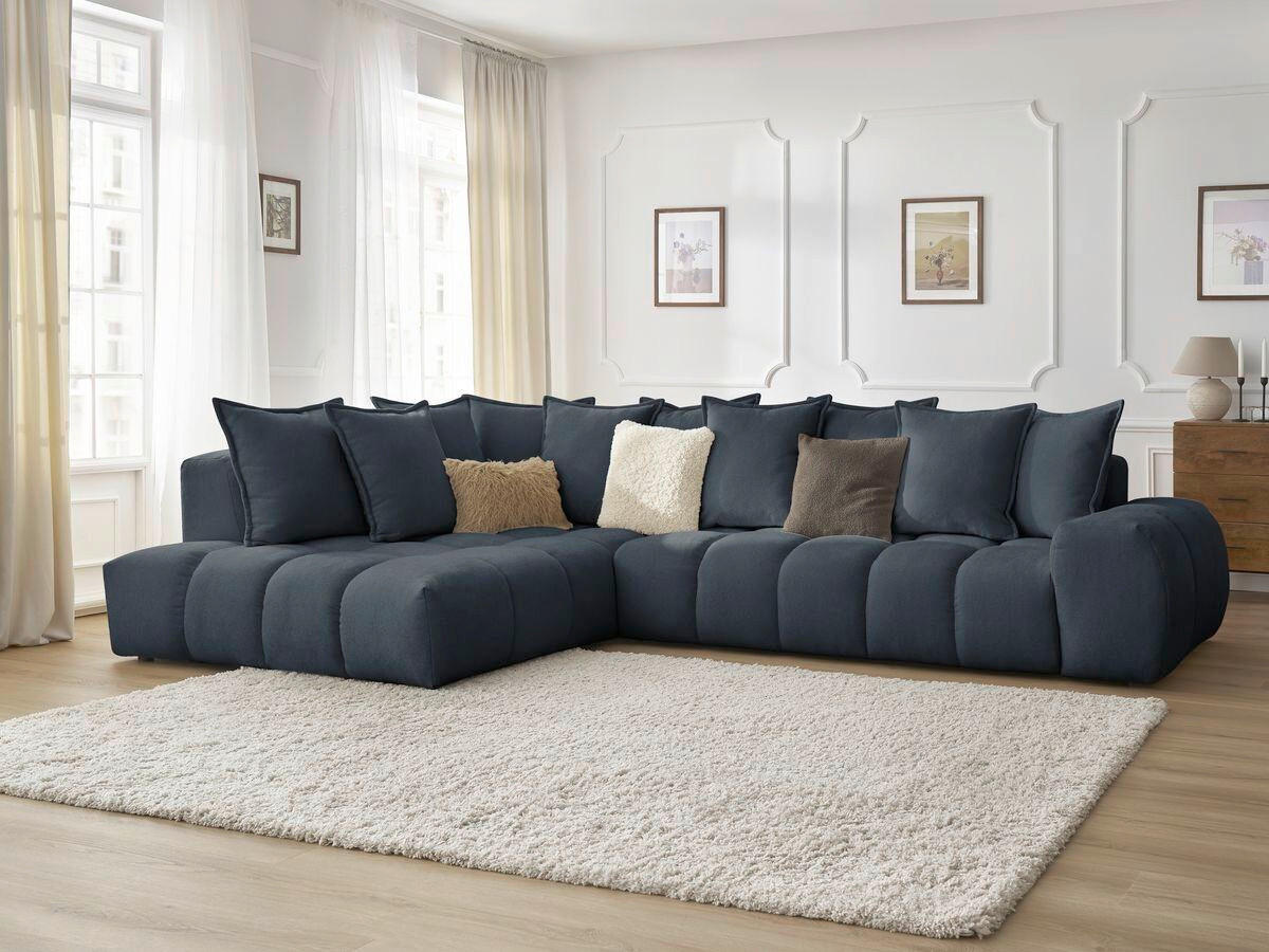 ECKSOFA Ottomane links  EVEREST Dunkelblau Struktur  - Schwarz/Dunkelblau, MODERN, Kunststoff/Textil (352/210cm)