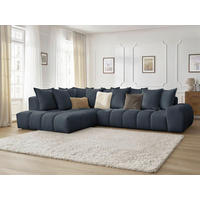 ECKSOFA Ottomane links  EVEREST Dunkelblau Struktur  - Schwarz/Dunkelblau, MODERN, Kunststoff/Textil (352/210cm)
