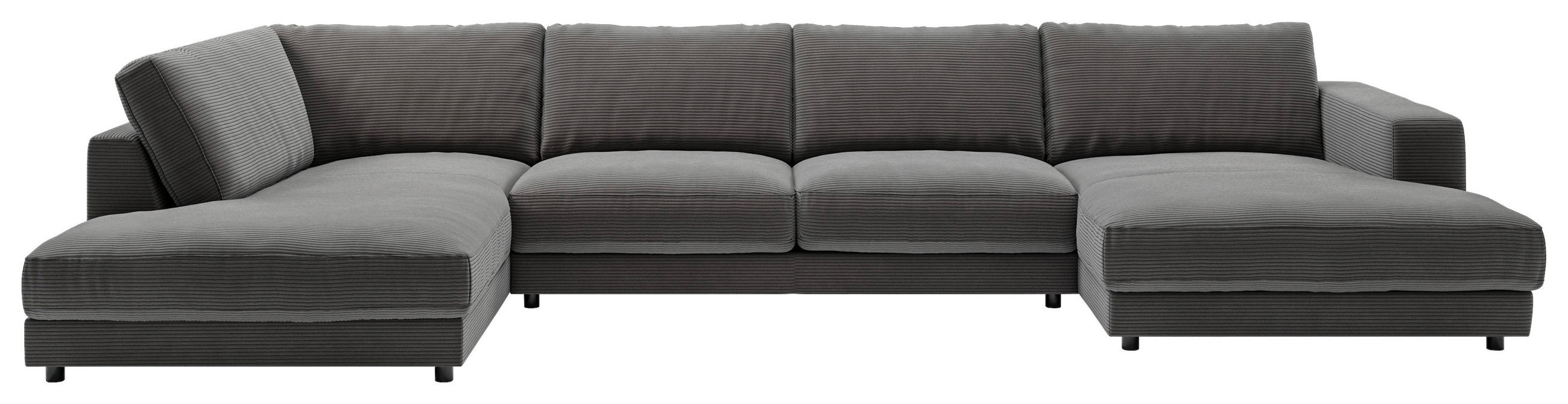 WOHNLANDSCHAFT Dunkelgrau Cord  - Dunkelgrau/Schwarz, Design, Kunststoff/Textil (224/425/190cm) - Pure Home Lifestyle