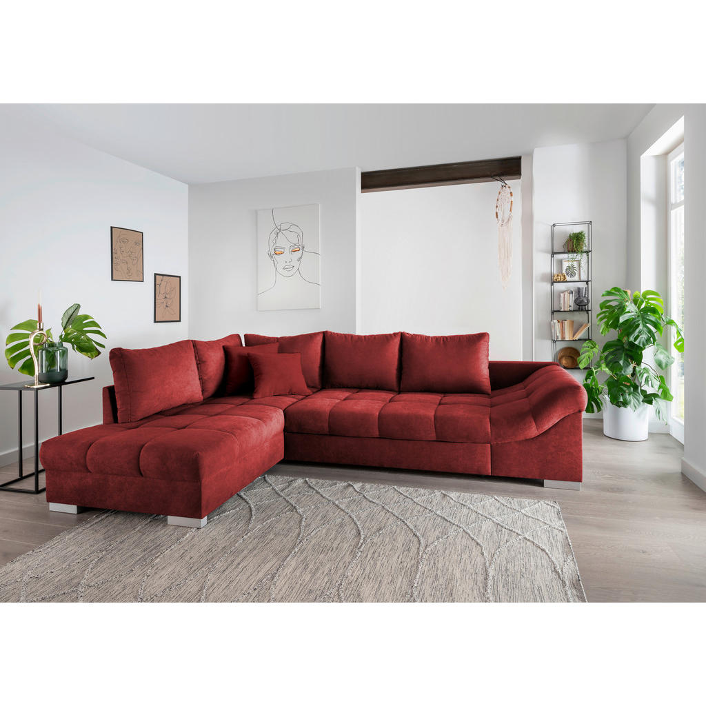 Thumbnail - Mid.you Eckschlafsofa, Rot, Textil, Buche, 4-Sitzer, Füllung: Schaumstoff, 298x202 cm, Liegefunktion, Rücken echt, Armte...